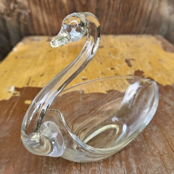 Duncan Miller Vtg MCM Clear Art Glass Figural Swan Trinket Candy Soap Dish 1960s - Picture 4 of 7